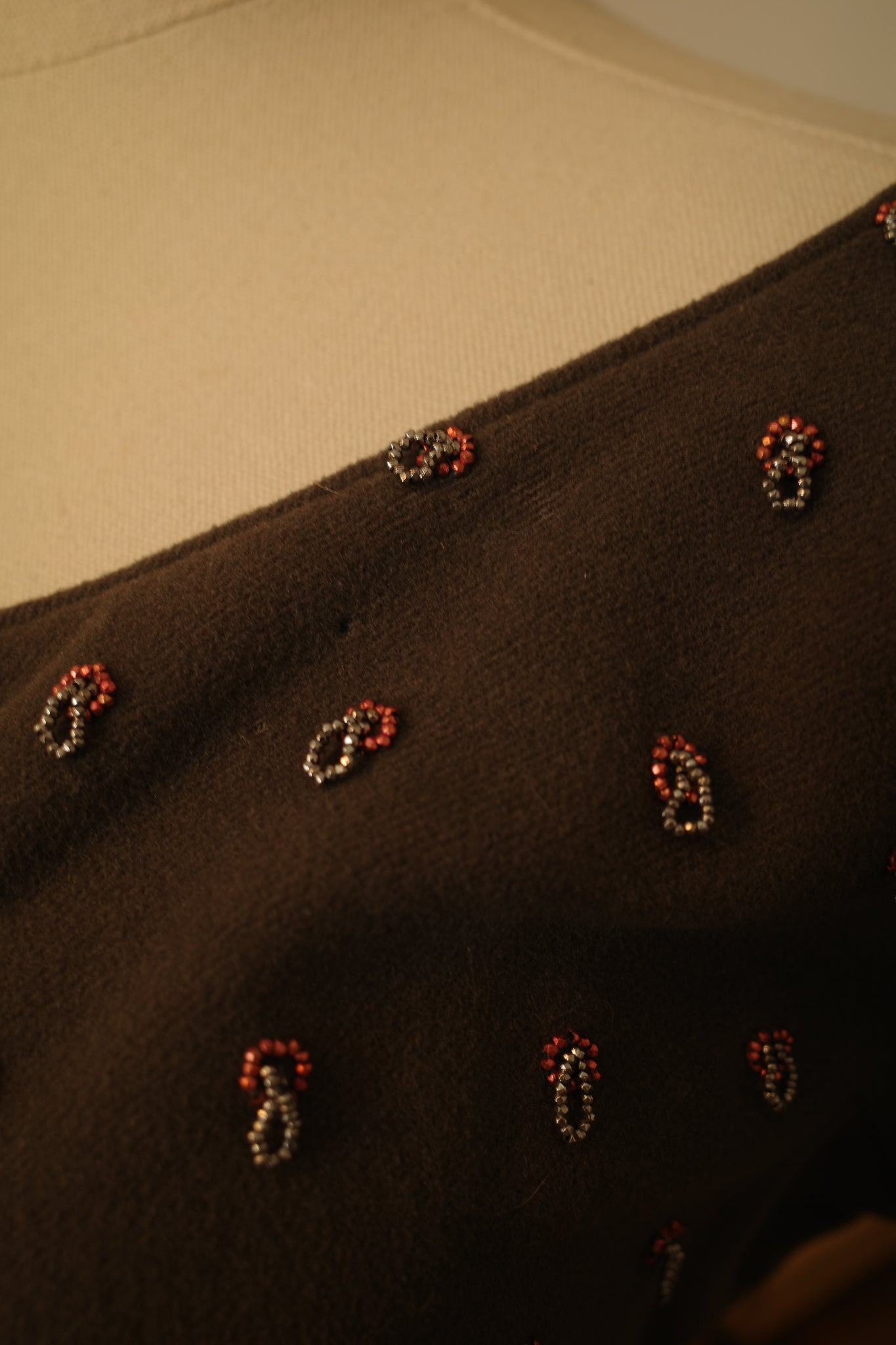 1940s/1950s Grey Brown Wool Beaded Detail Bombshell Dress