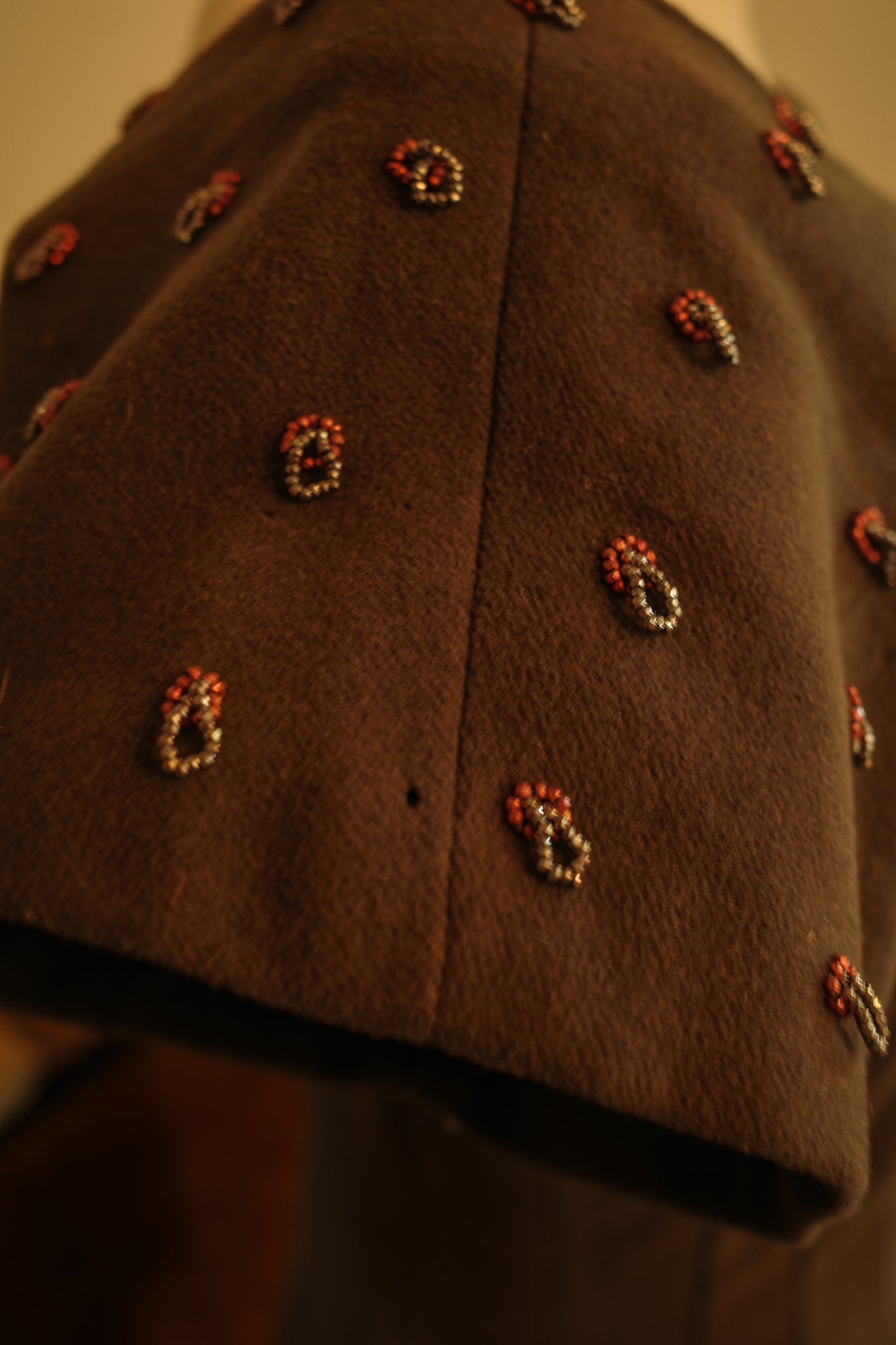 1940s/1950s Grey Brown Wool Beaded Detail Bombshell Dress