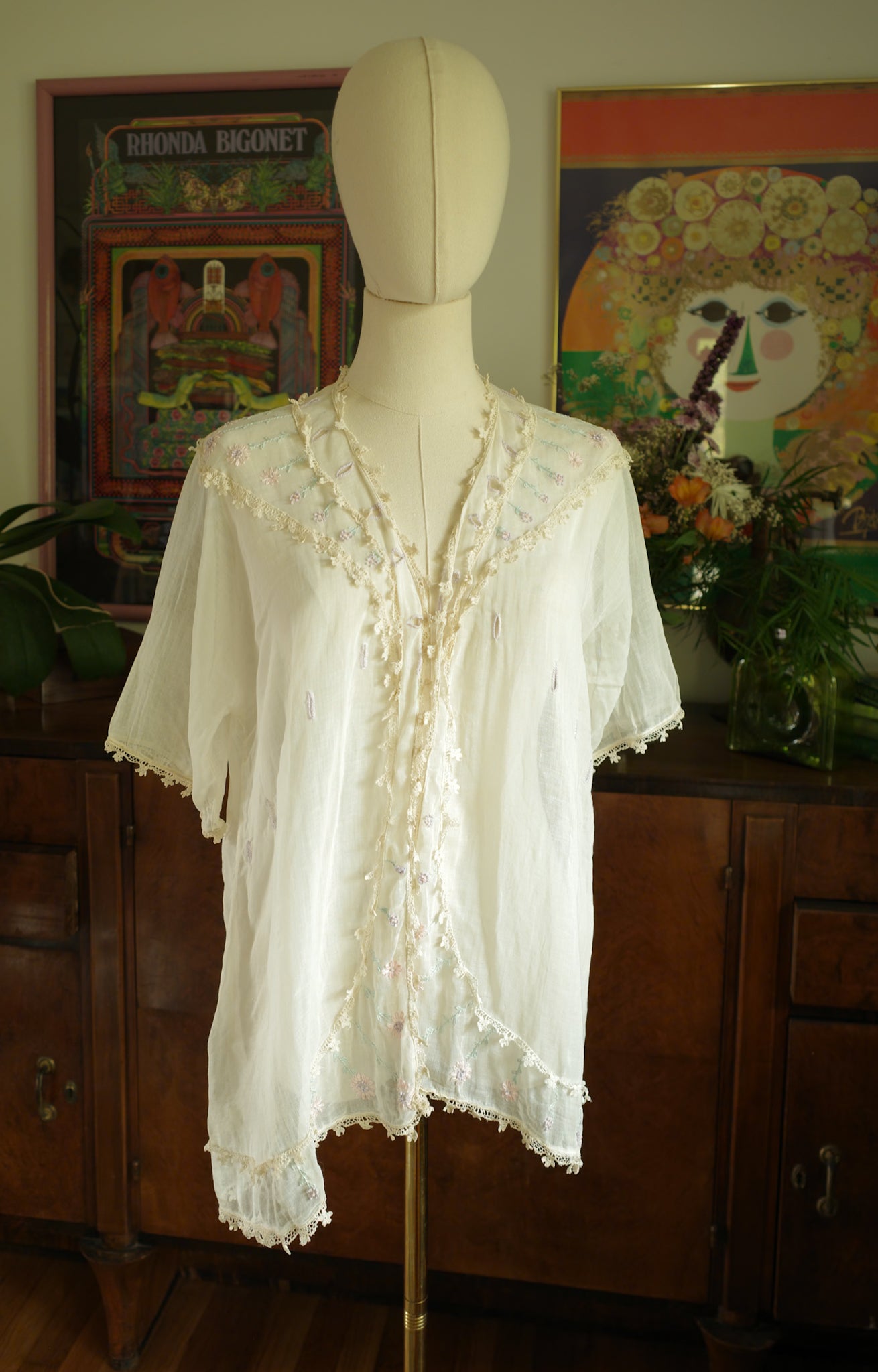 Vintage Cotton Lace and Embroidered Shirt