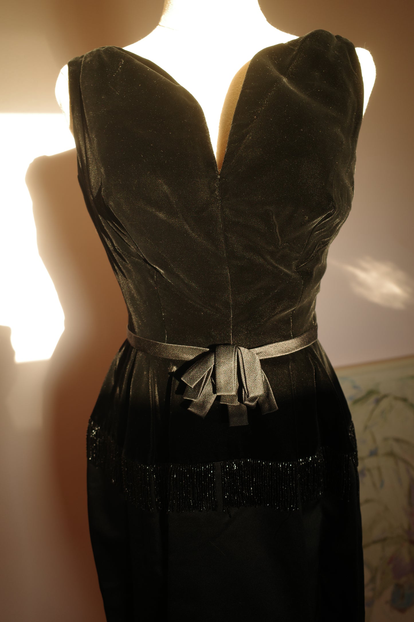 Vintage 1960s Black Deep-V velvet plunge neckline
