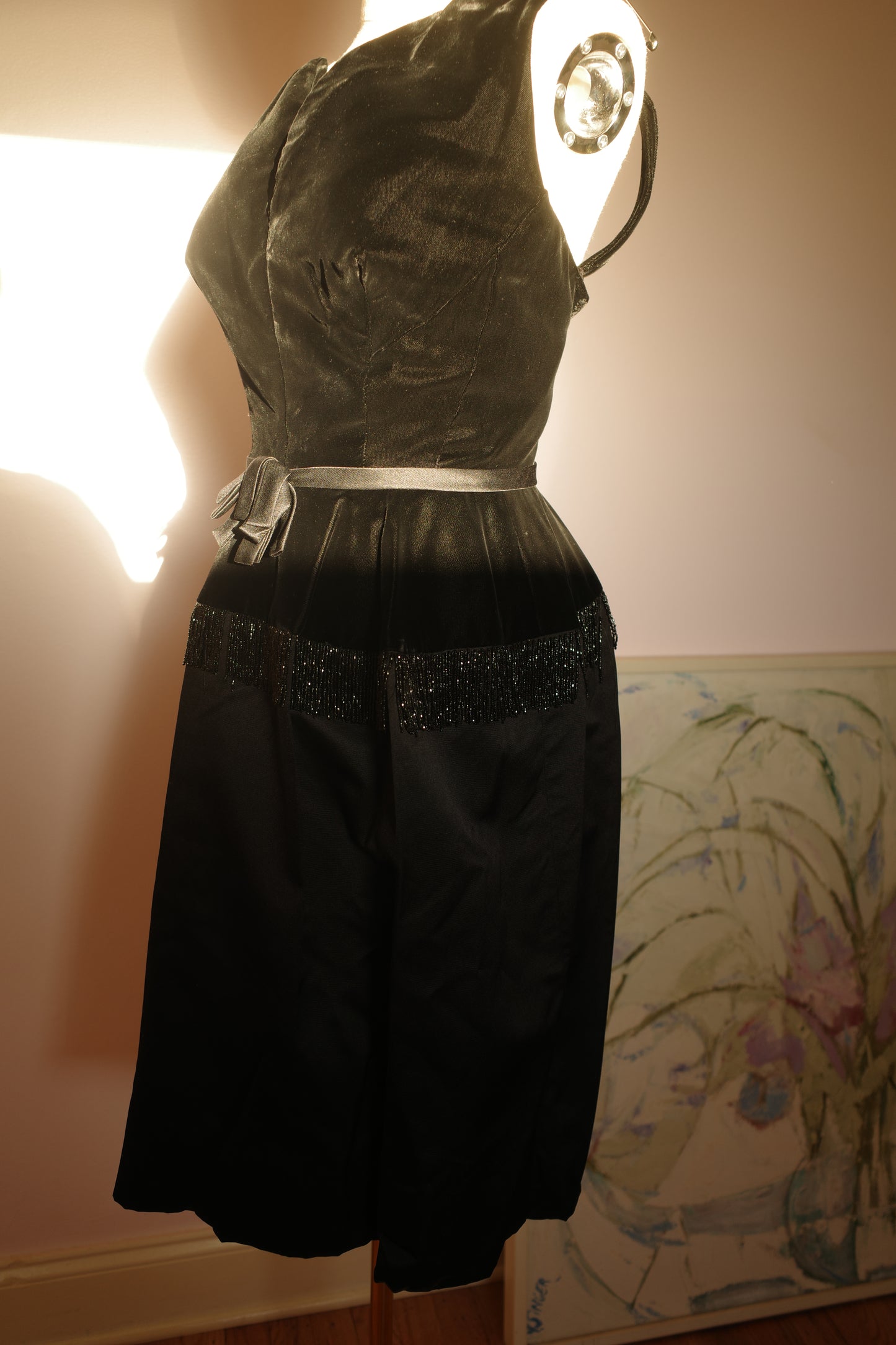 Vintage 1960s Black Deep-V velvet plunge neckline