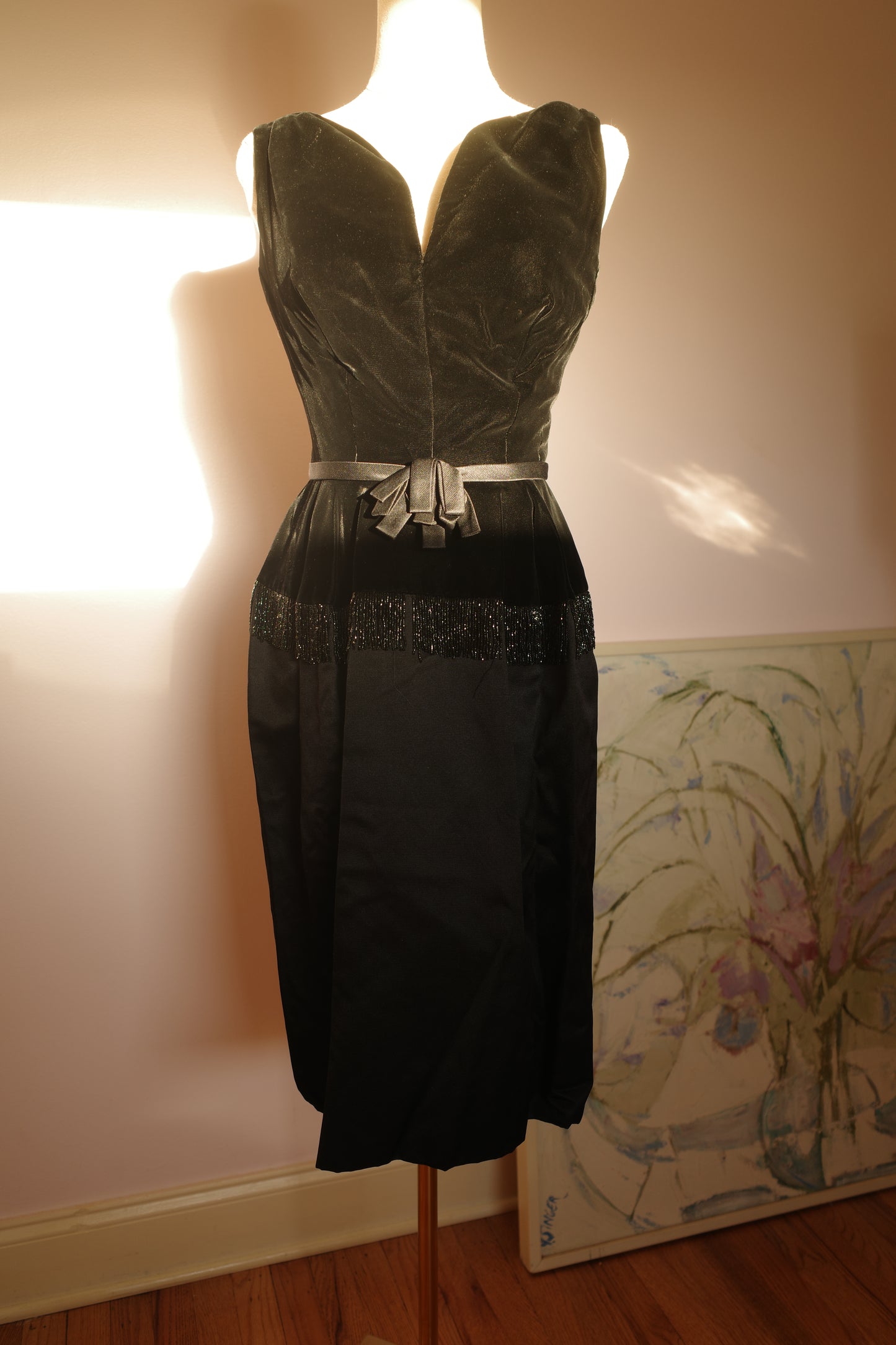 Vintage 1960s Black Deep-V velvet plunge neckline