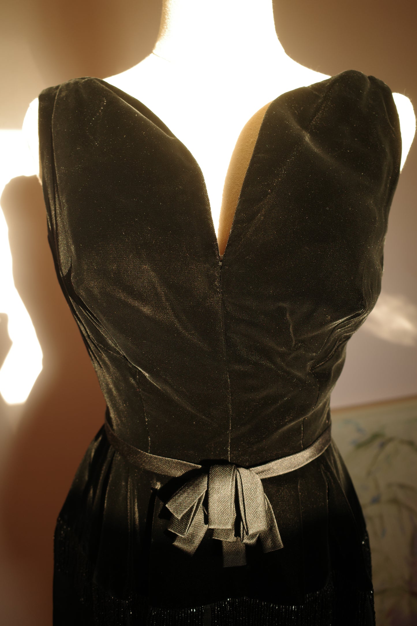 Vintage 1960s Black Deep-V velvet plunge neckline