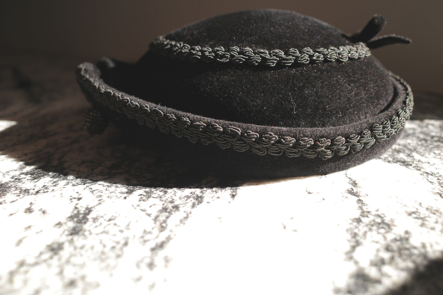 Vintage Black Velvet Cap with Beaded Ball Tassel Made in France