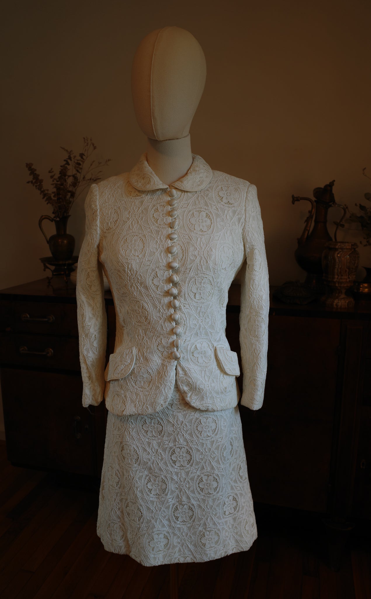 1960s Lace Shift Wedding Dress with JAcket