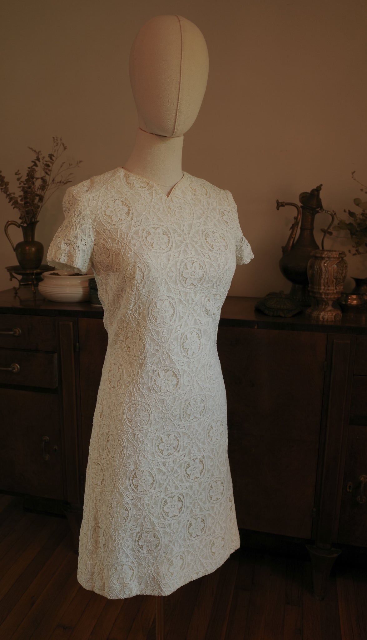 1960s Lace Shift Wedding Dress with JAcket