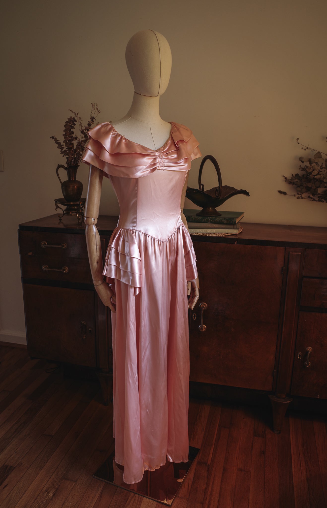 1940s Pink Liquid Satin Dress Old Hollywood