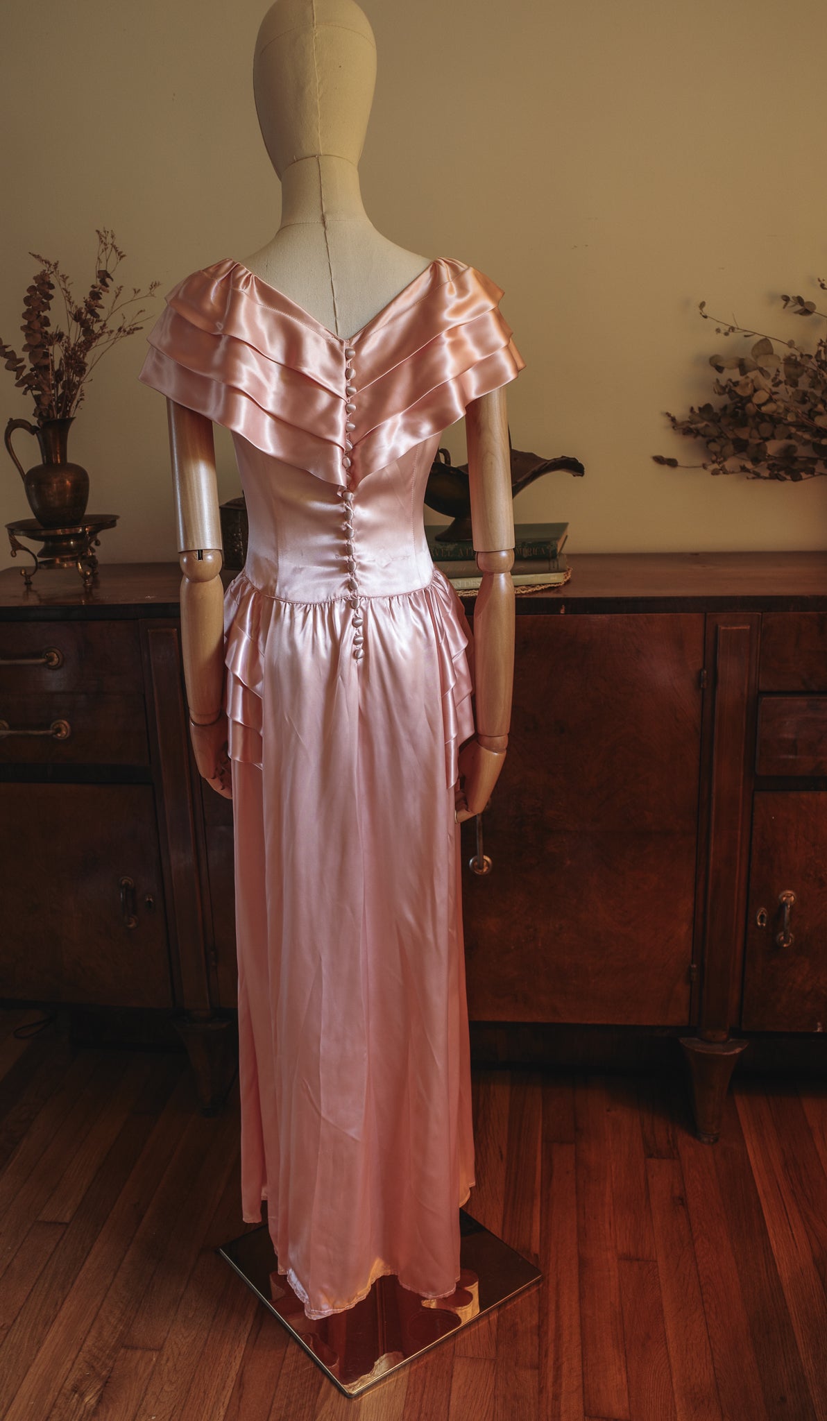 1940s Pink Liquid Satin Dress Old Hollywood