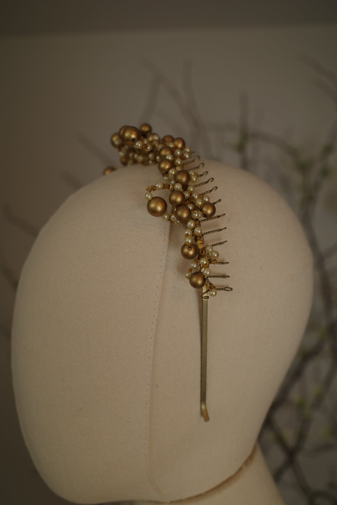 Vintage Enamel Baubel Gold Beaded Bridal Headband