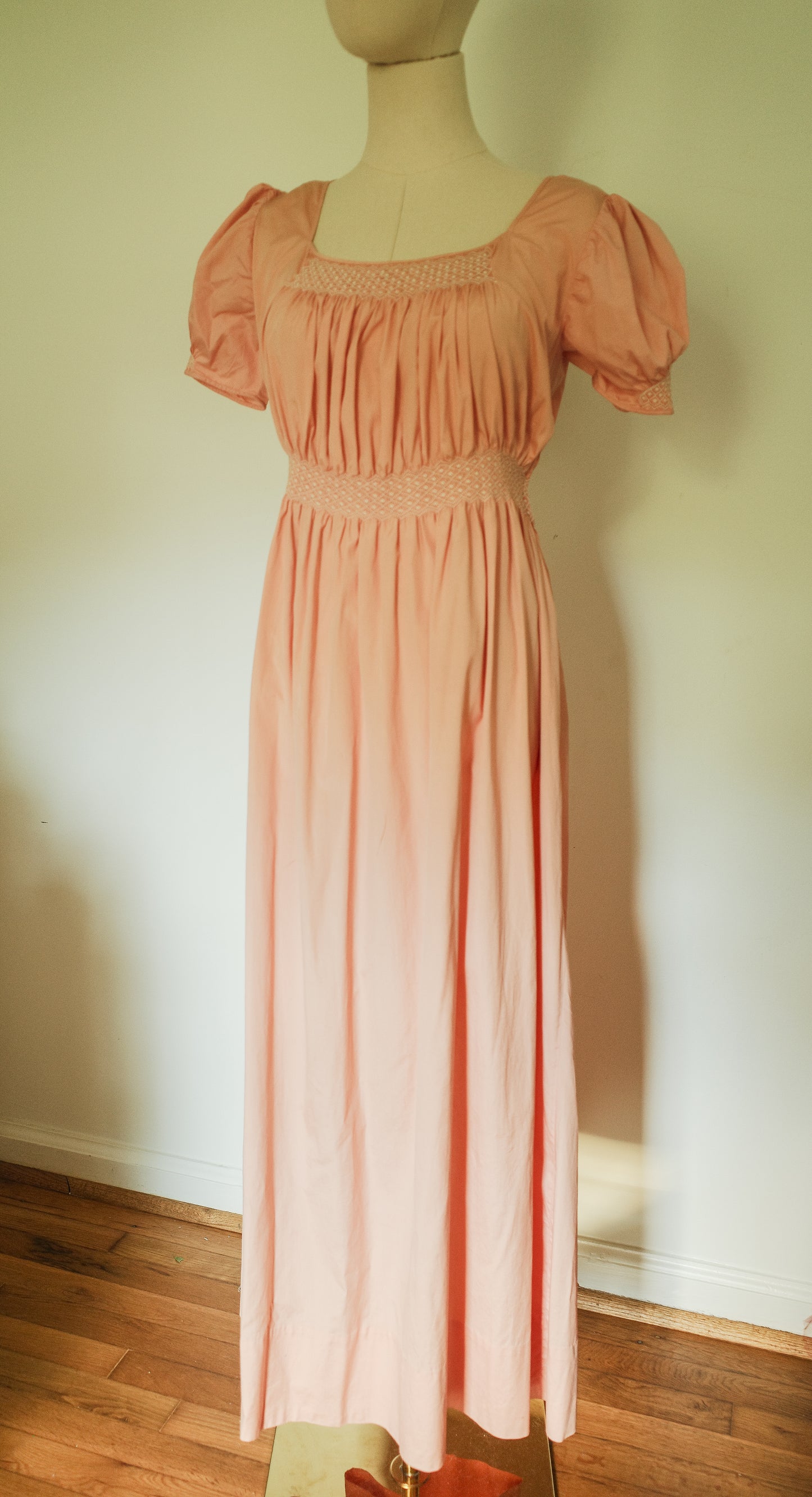 1930s pink Empire waist dress