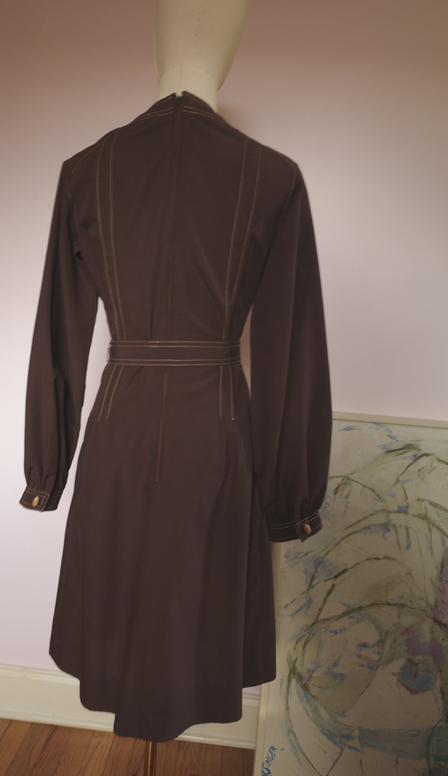 1970s Brown Utility Brown Dress