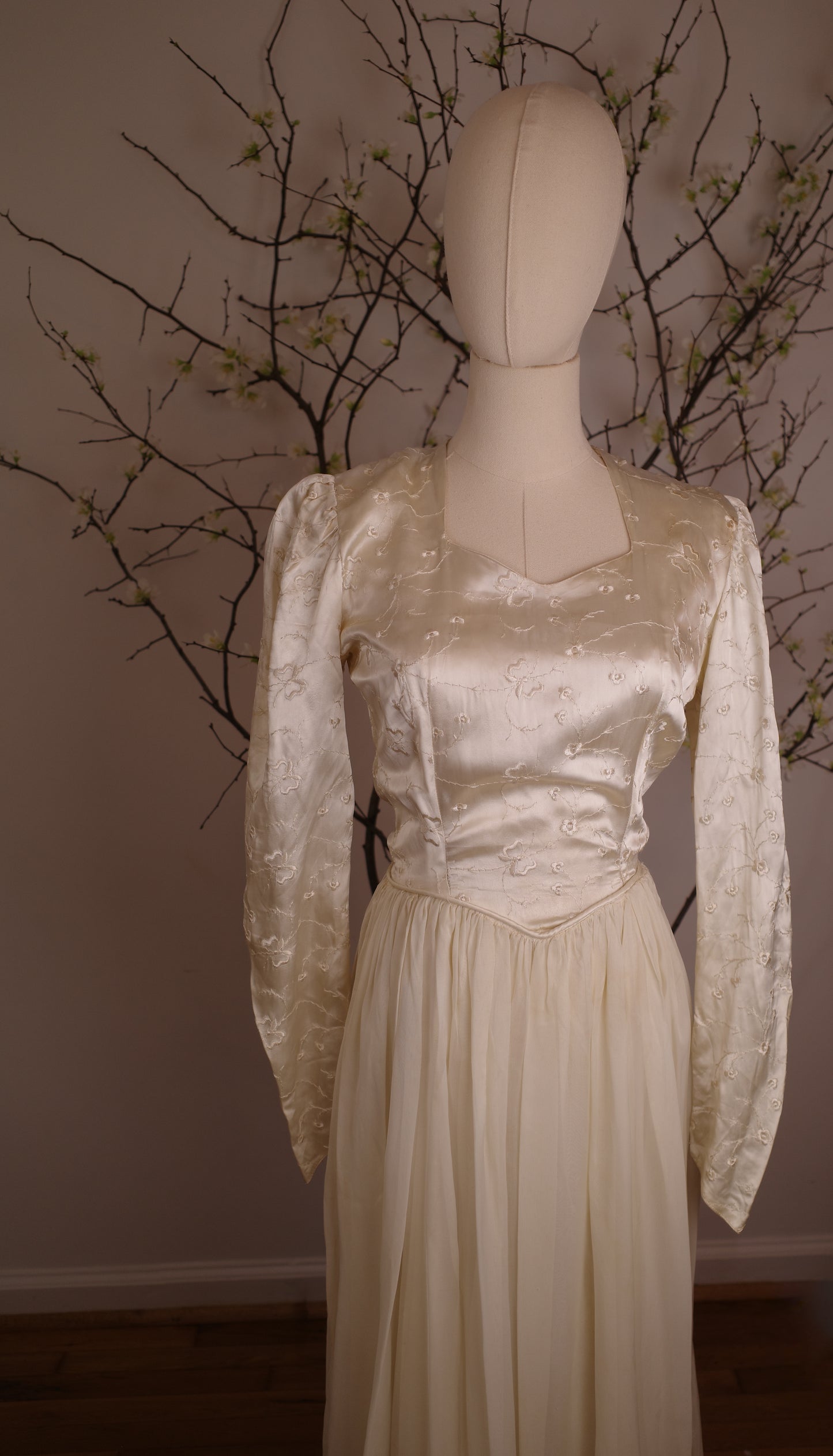 1940s butterfly satin wedding dress