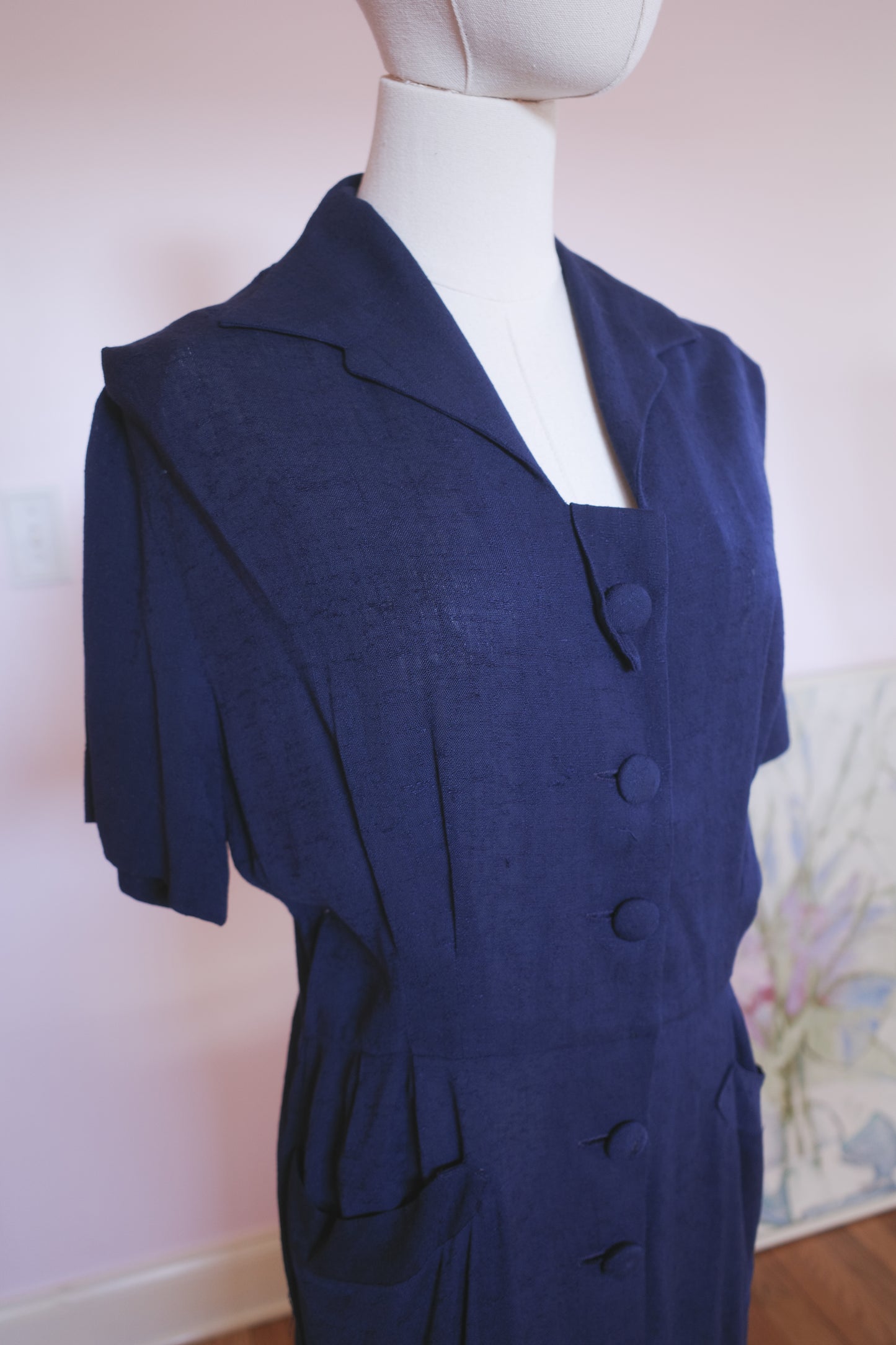 1940s Vintage Blue Dress With Pockets