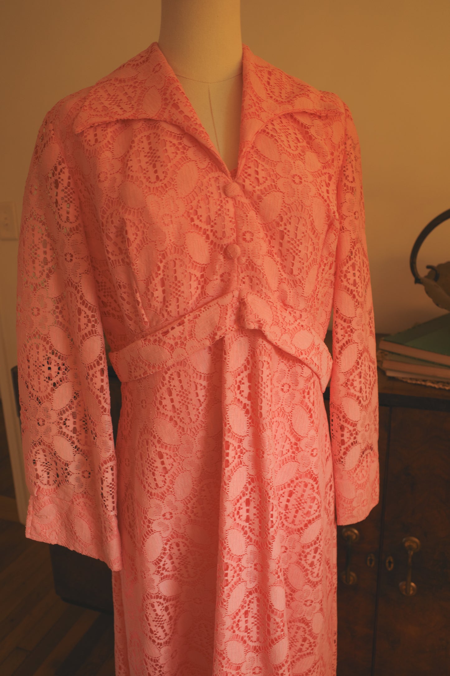 1960s Pink Lace Maxi Dress