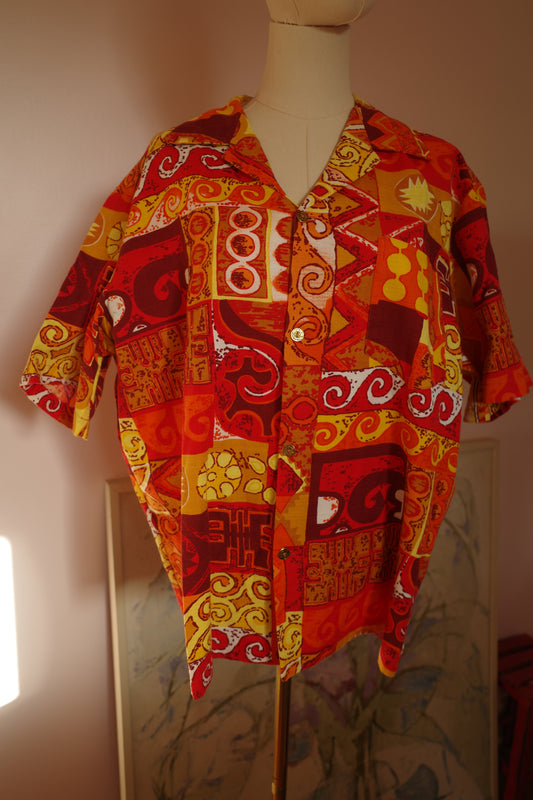 1970s bark cloth Hawaiian shirt