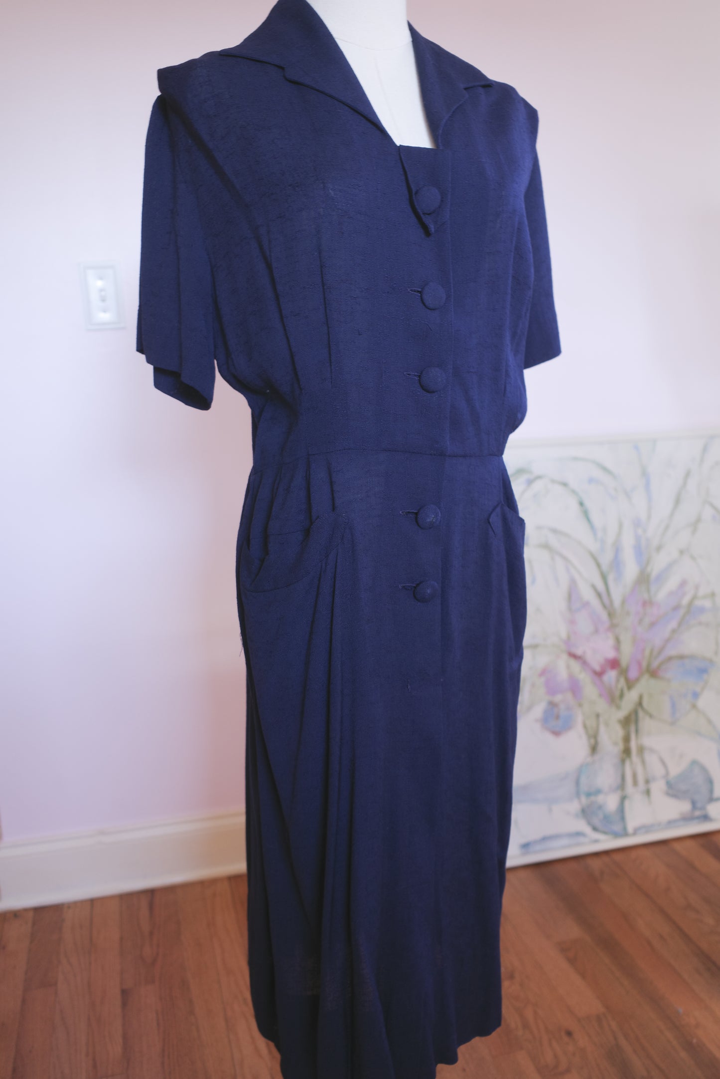 1940s Vintage Blue Dress With Pockets