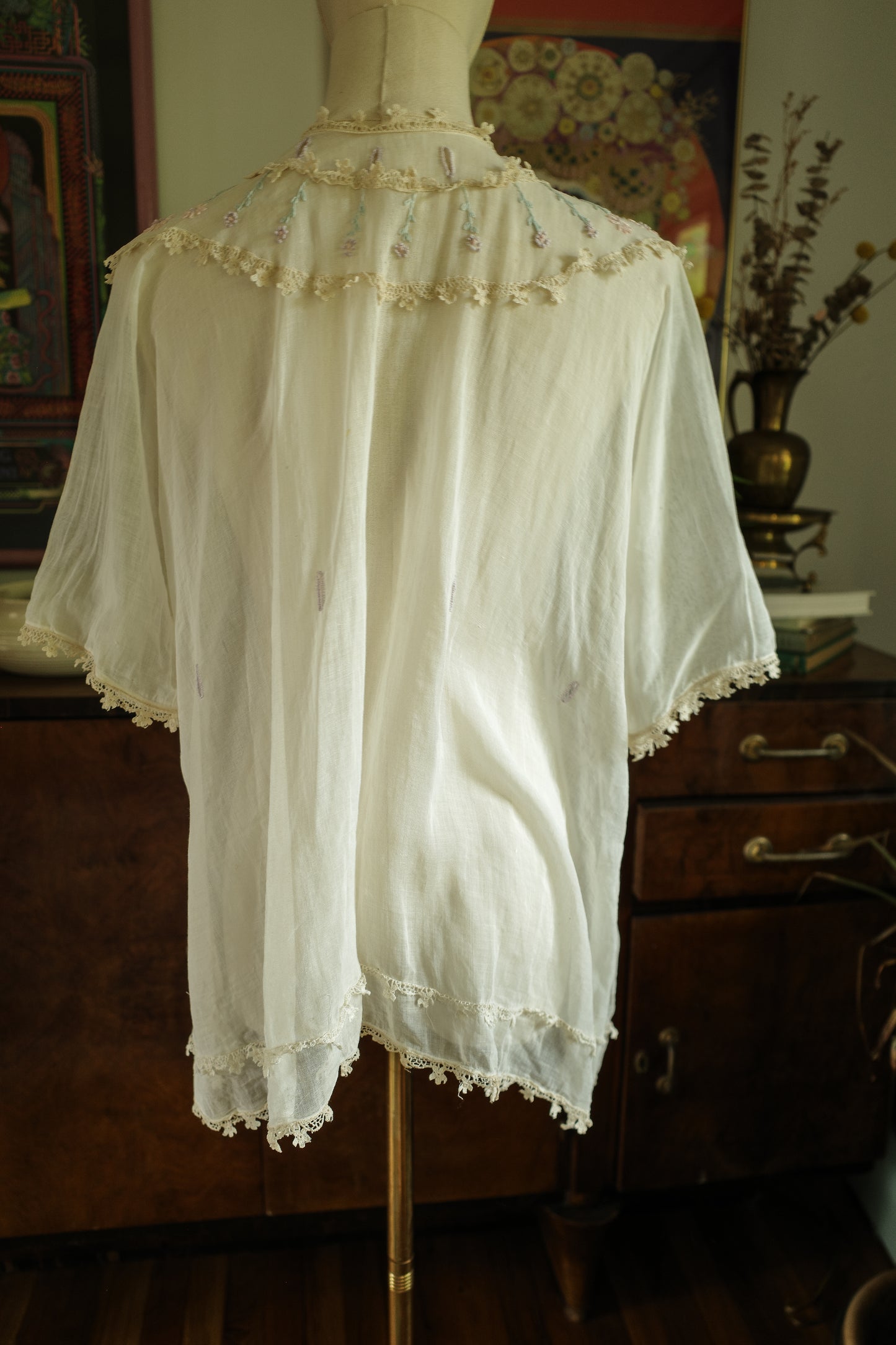 Vintage Cotton Lace and Embroidered Shirt