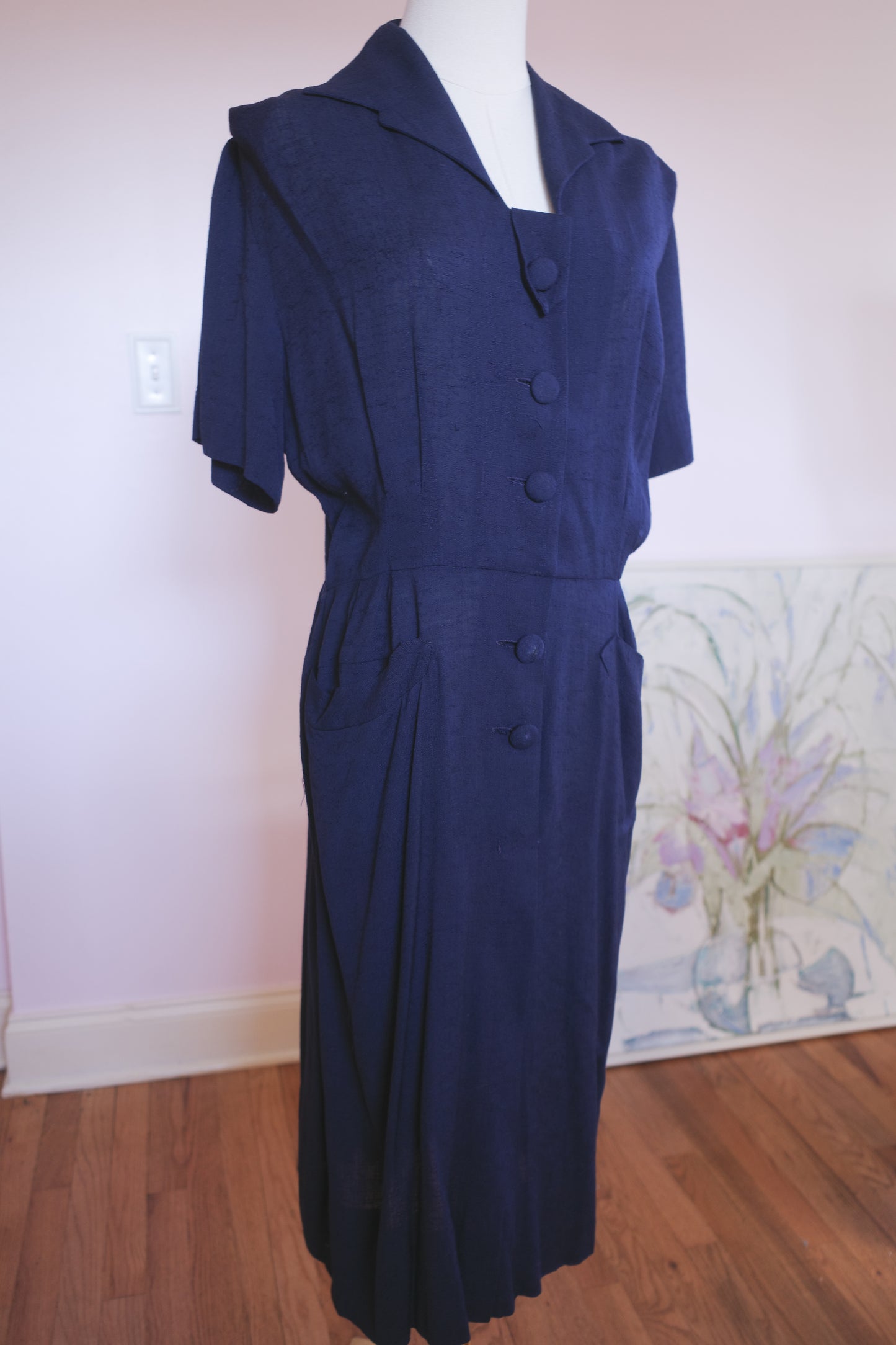 1940s Vintage Blue Dress With Pockets