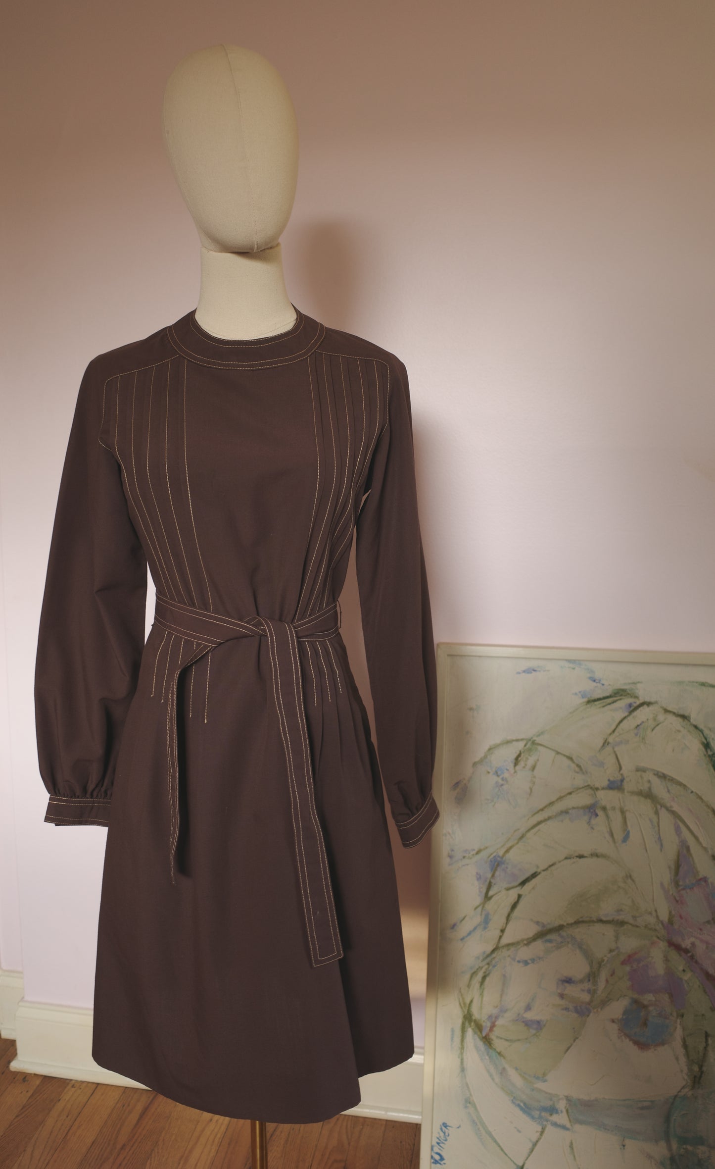 1970s Brown Utility Brown Dress