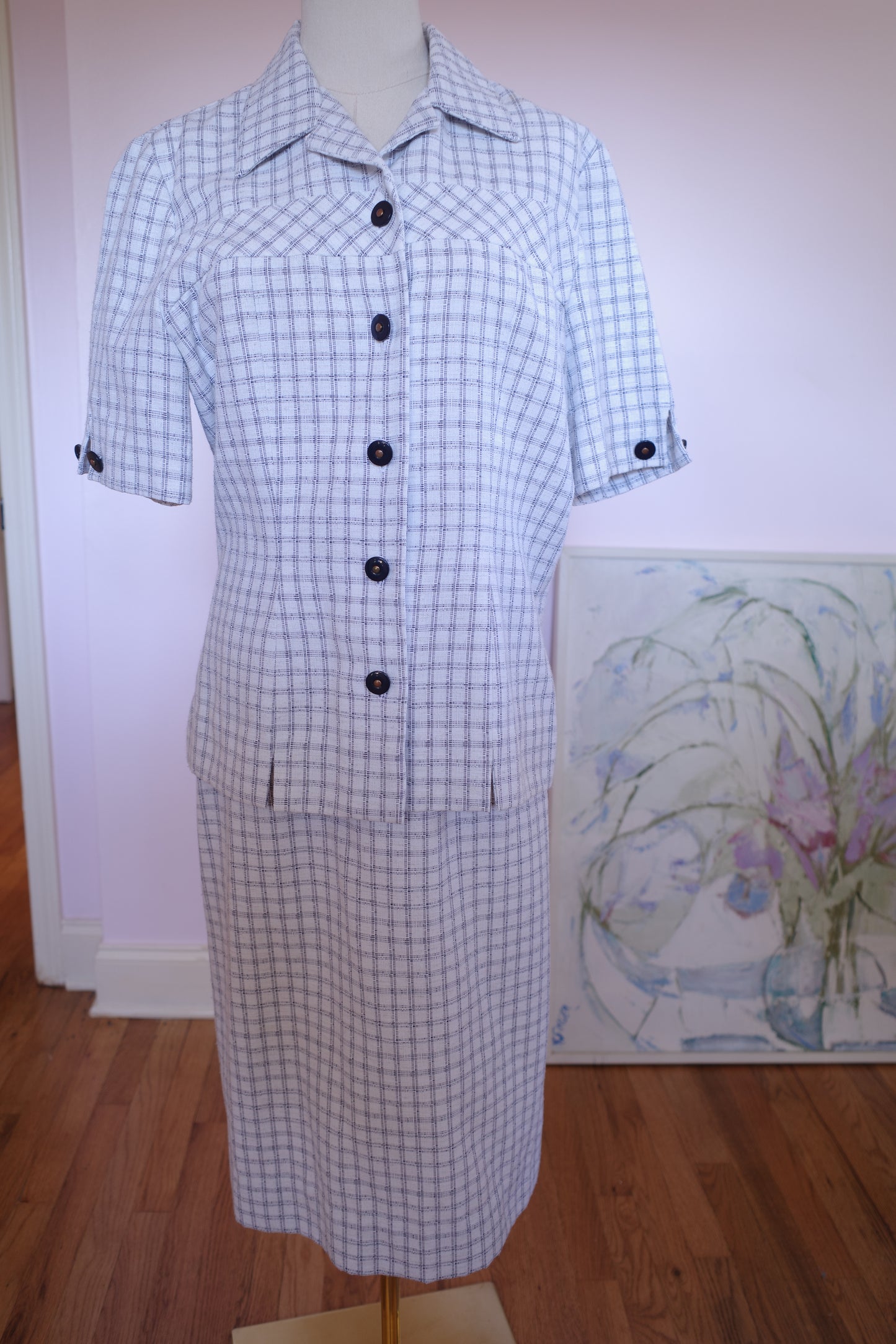 1970s Henry Lee Petites Navy Gingham Two Piece