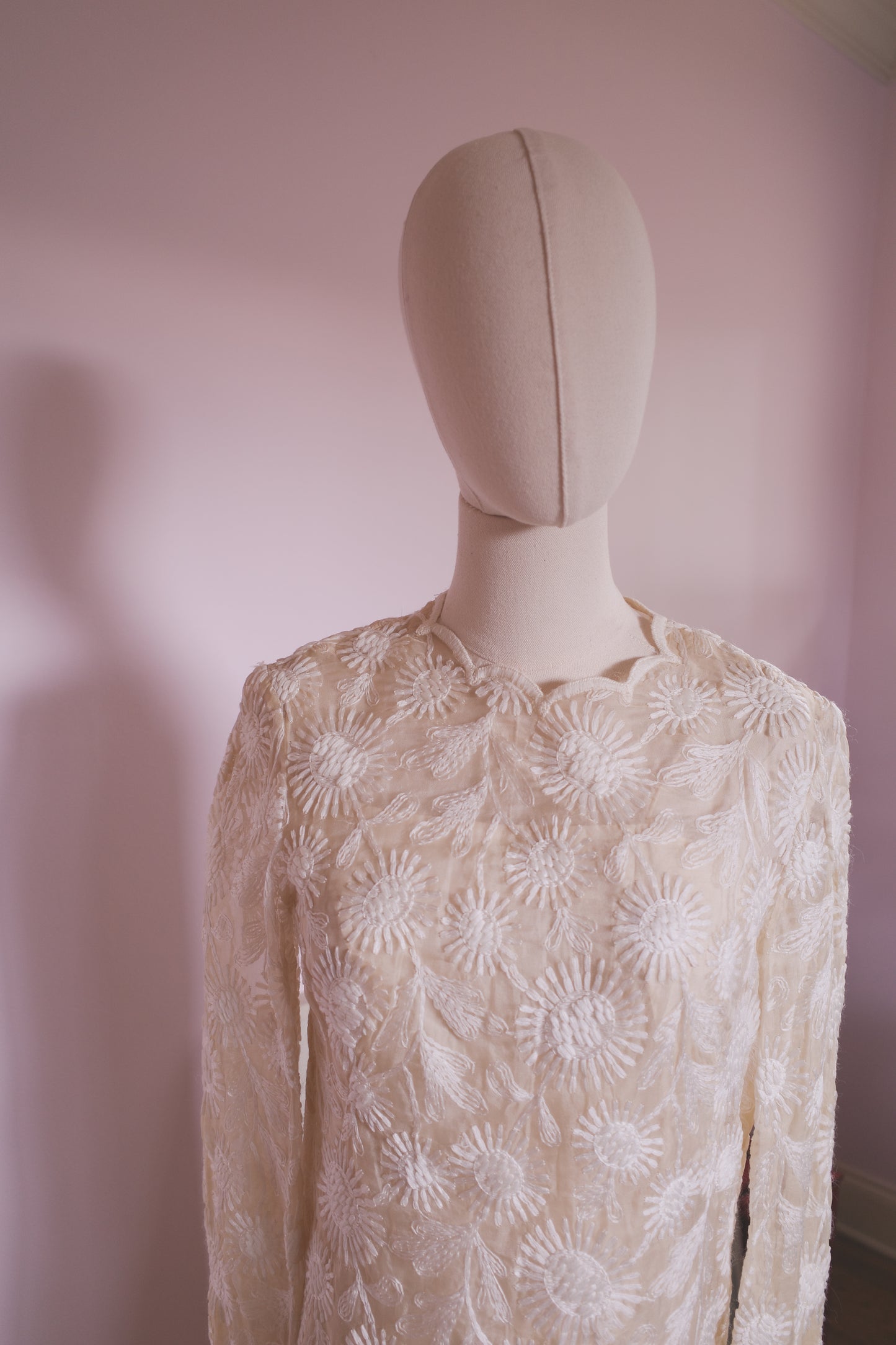 Vintage 1960s floral embroidered wedding dress