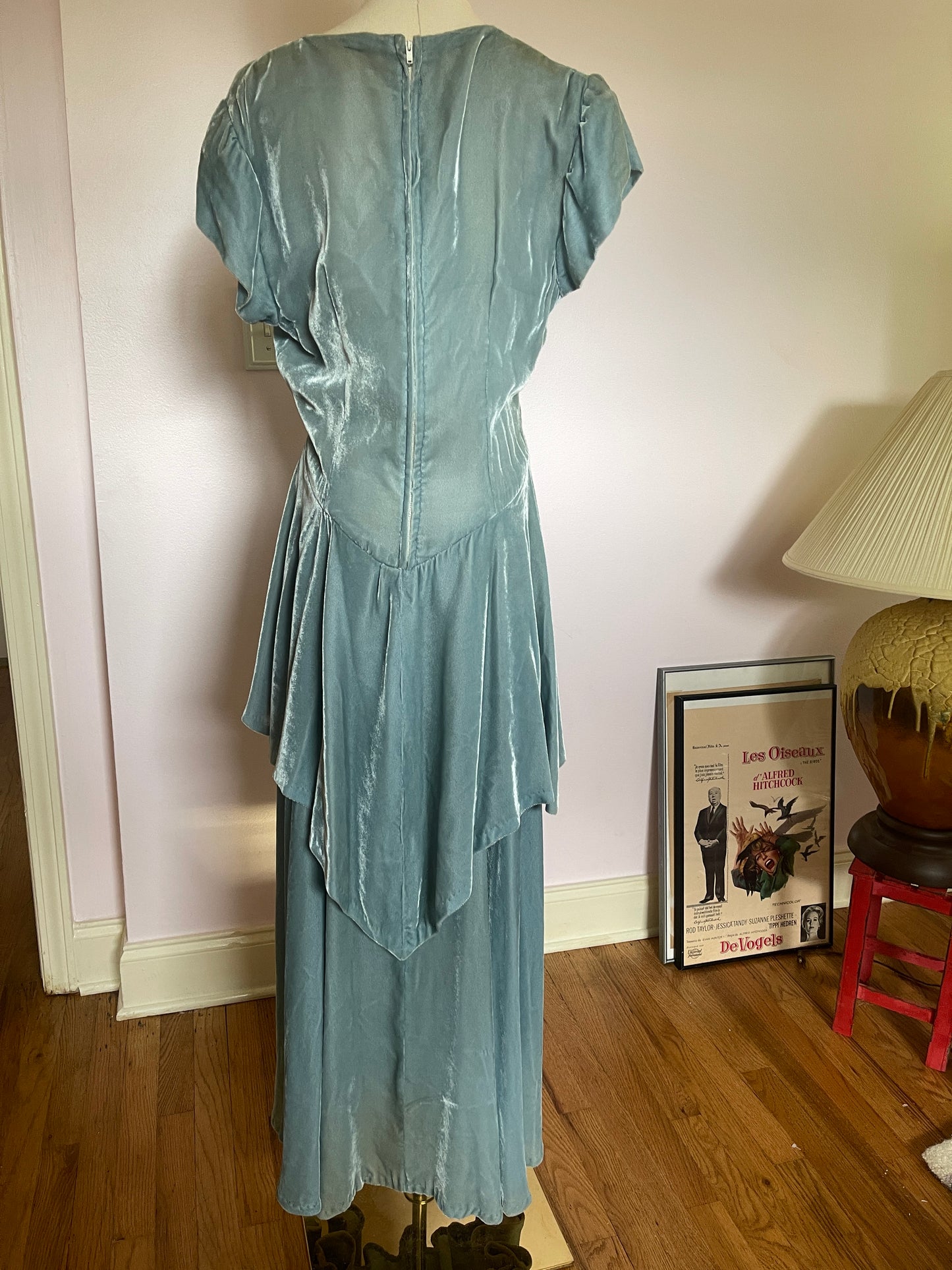 1940s Light Blue Velvet Dress