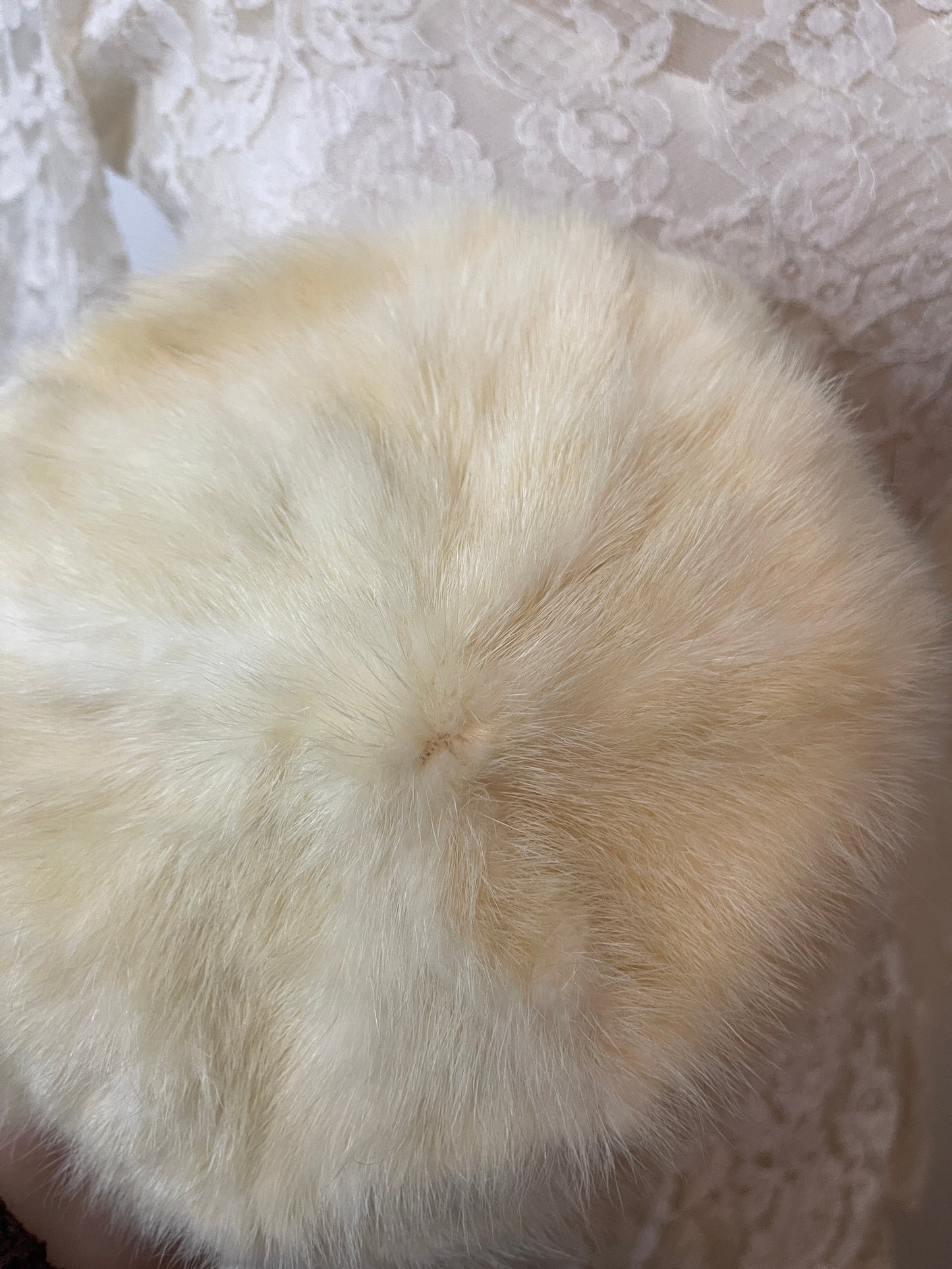 1950s Vintage White Fur Hat With Beads
