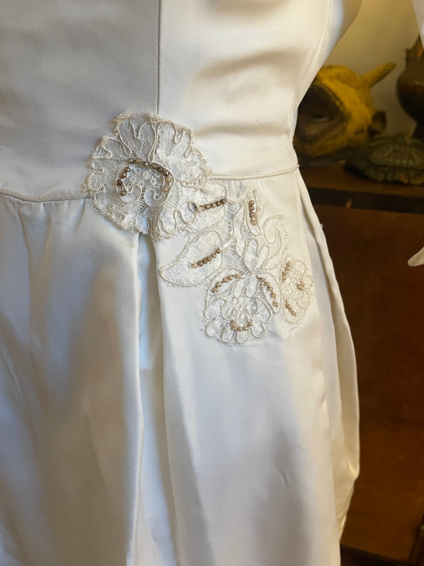 1950s  Vintage Cocktail Length Lace Detail Wedding Dress