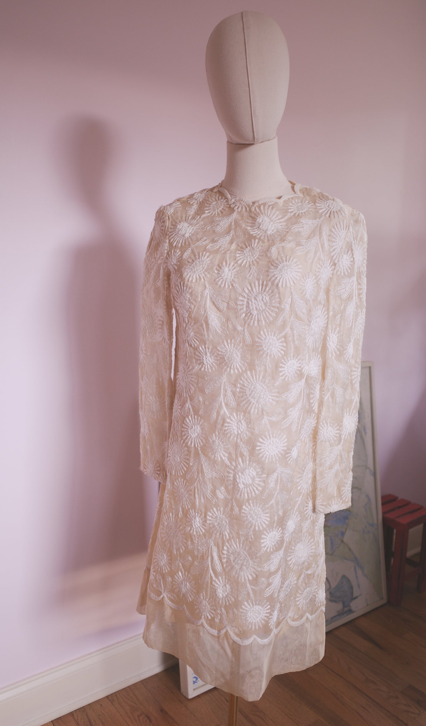 Vintage 1960s floral embroidered wedding dress