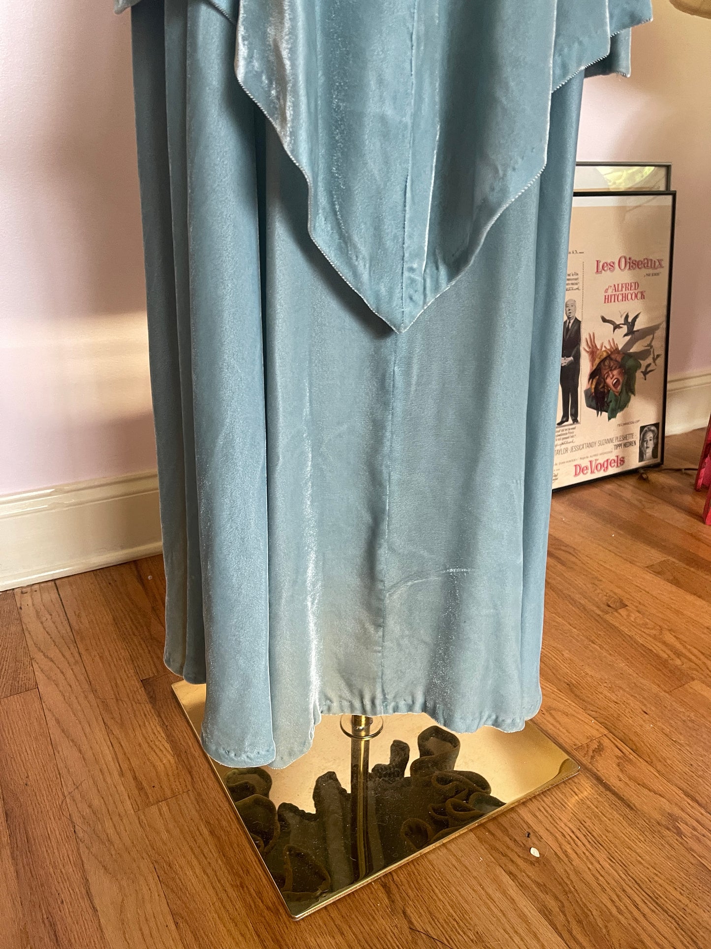 1940s Light Blue Velvet Dress