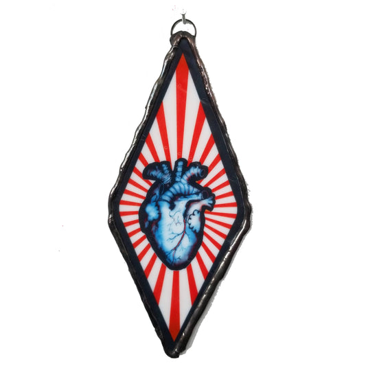 Anatomical Heart Petite Art Glass Ornament -RED STRIPE